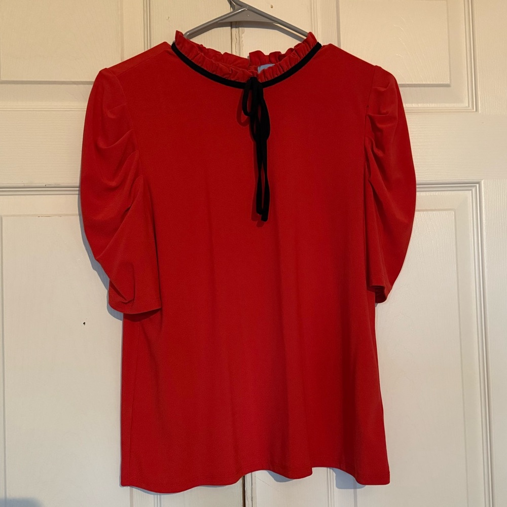 Red Puff Sleeve Blouse with Peter Pan Collar